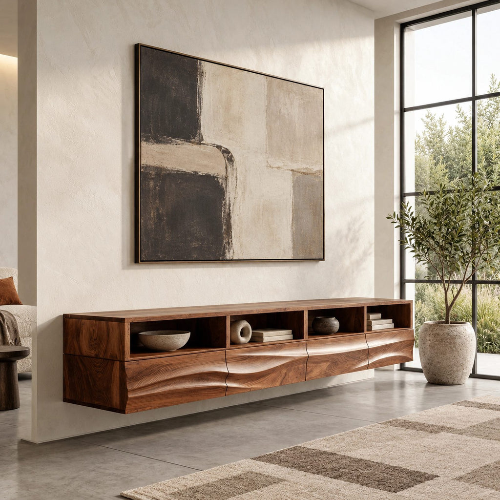 Modern Wall Mounted TV Stand With Wave Front Drawers For Living Room