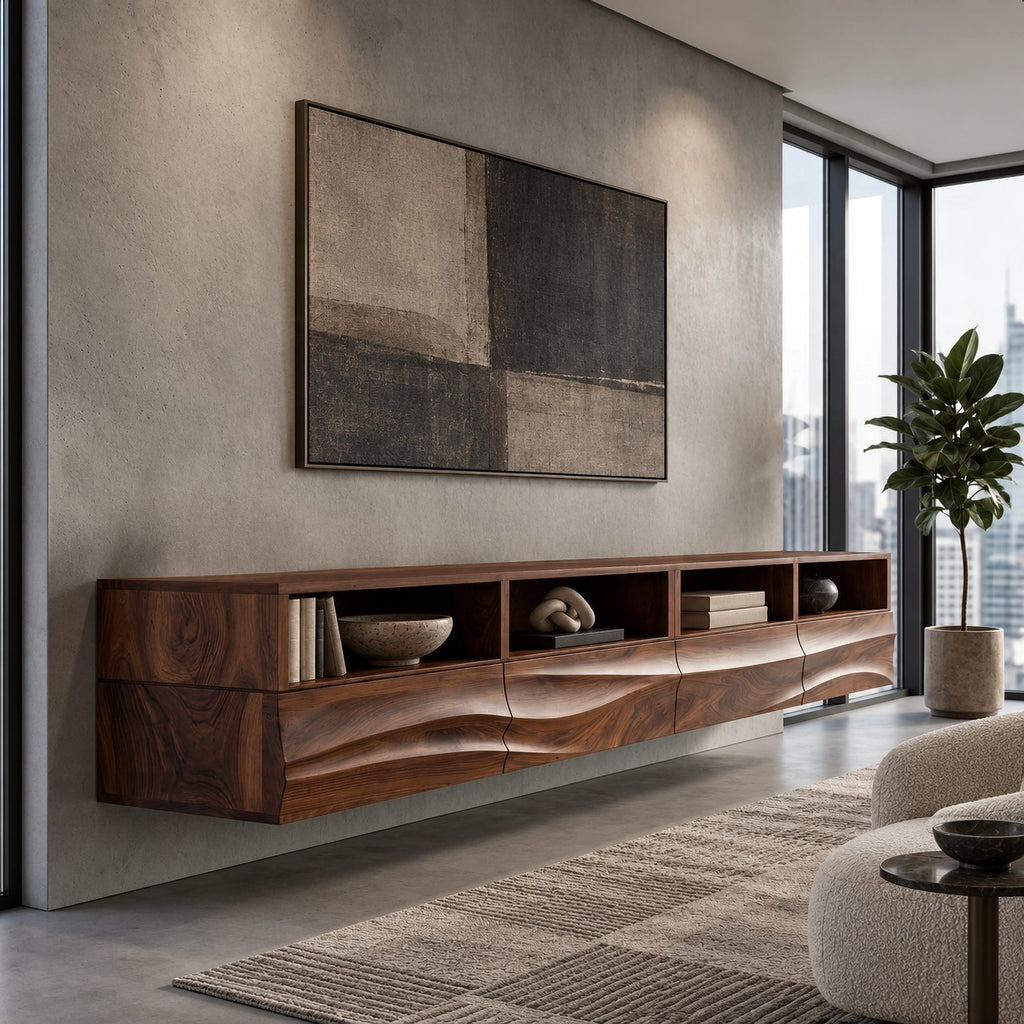 Modern Wall Mounted TV Stand With Wave Front Drawers For Living Room