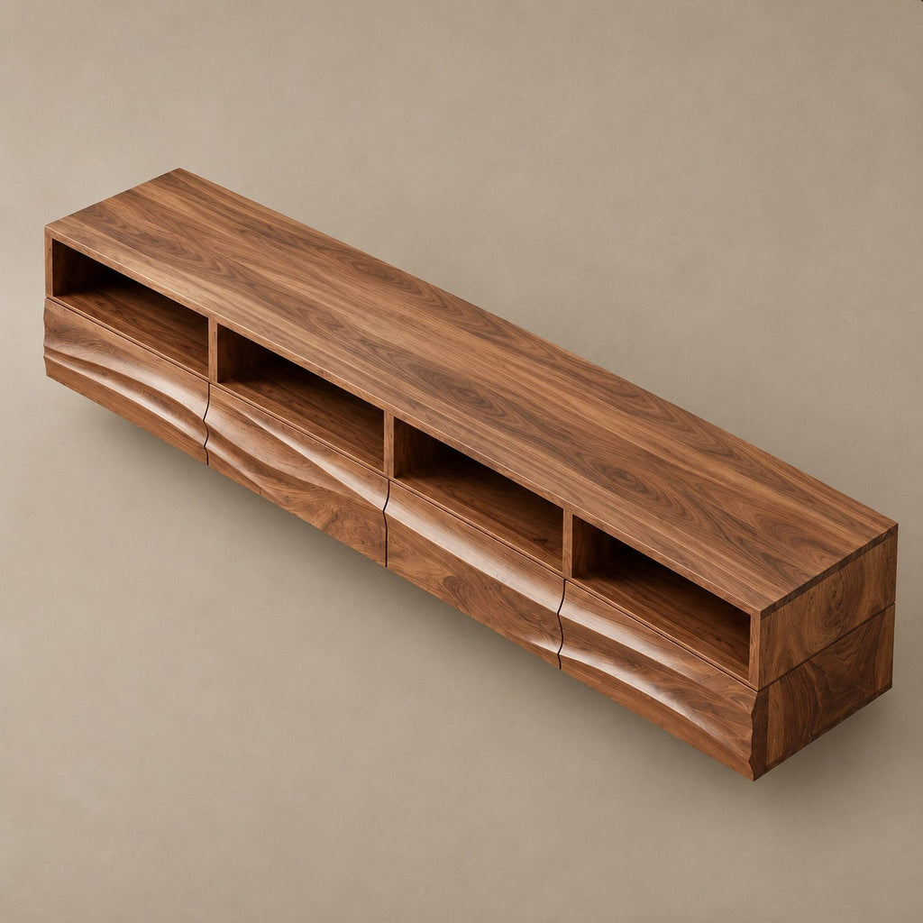 Modern Wall Mounted TV Stand With Wave Front Drawers For Living Room