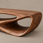 Sculptural Wood TV Console With Open Loop Base For Living Room