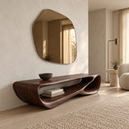 Sculptural Wood TV Console With Open Loop Base For Living Room