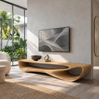 Sculptural Wood TV Console With Open Loop Base For Living Room