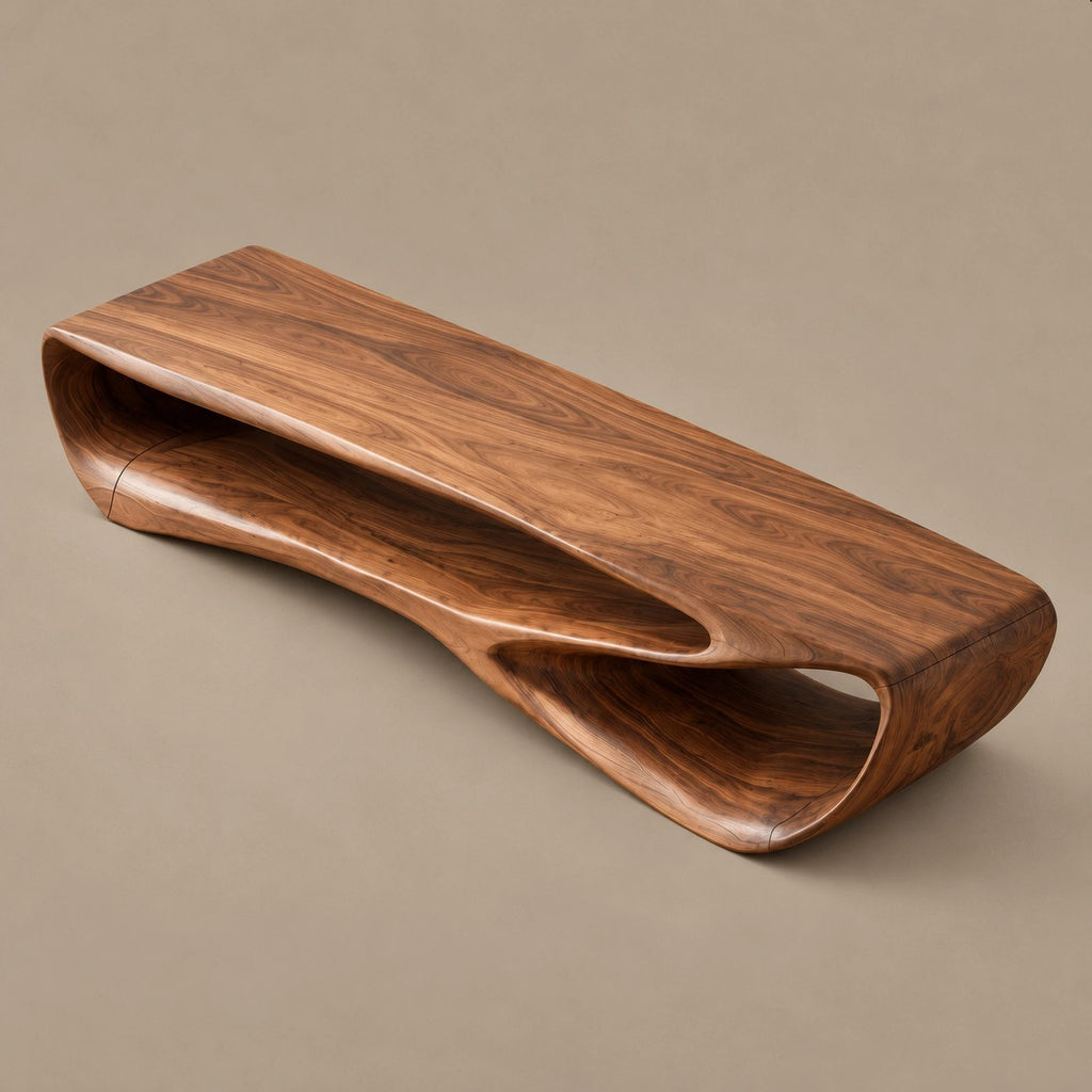 Sculptural Wood TV Console With Open Loop Base For Living Room