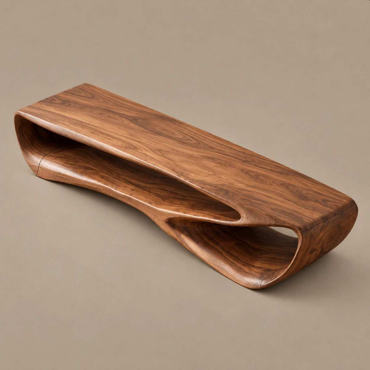 Sculptural Wood TV Console With Open Loop Base For Living Room