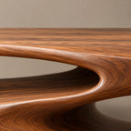 Sculptural Wood TV Console With Open Loop Base For Living Room