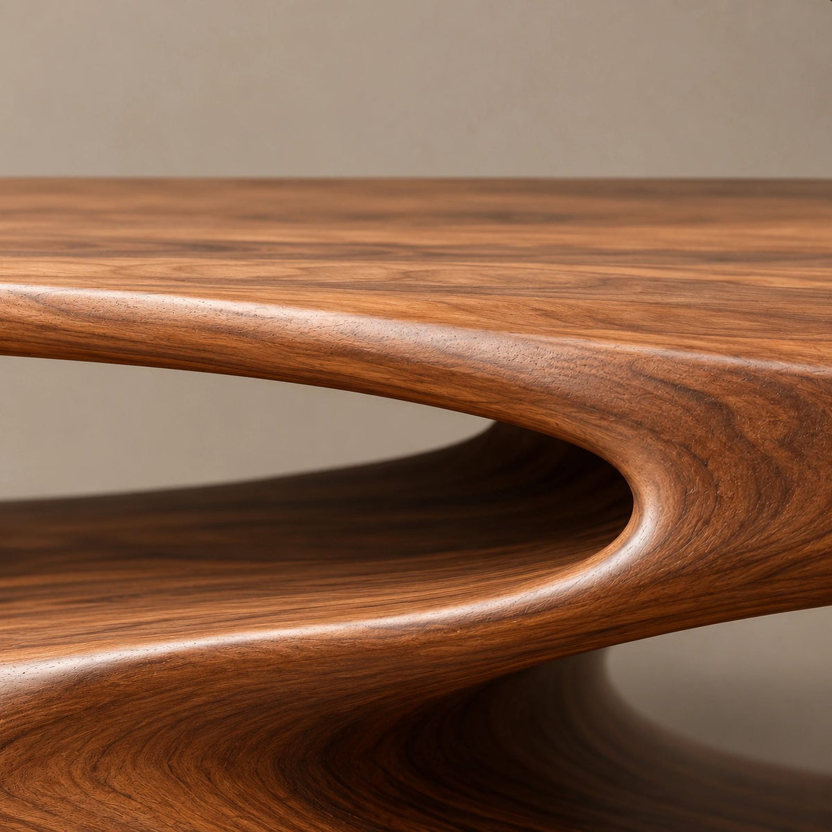 Sculptural Wood TV Console With Open Loop Base For Living Room