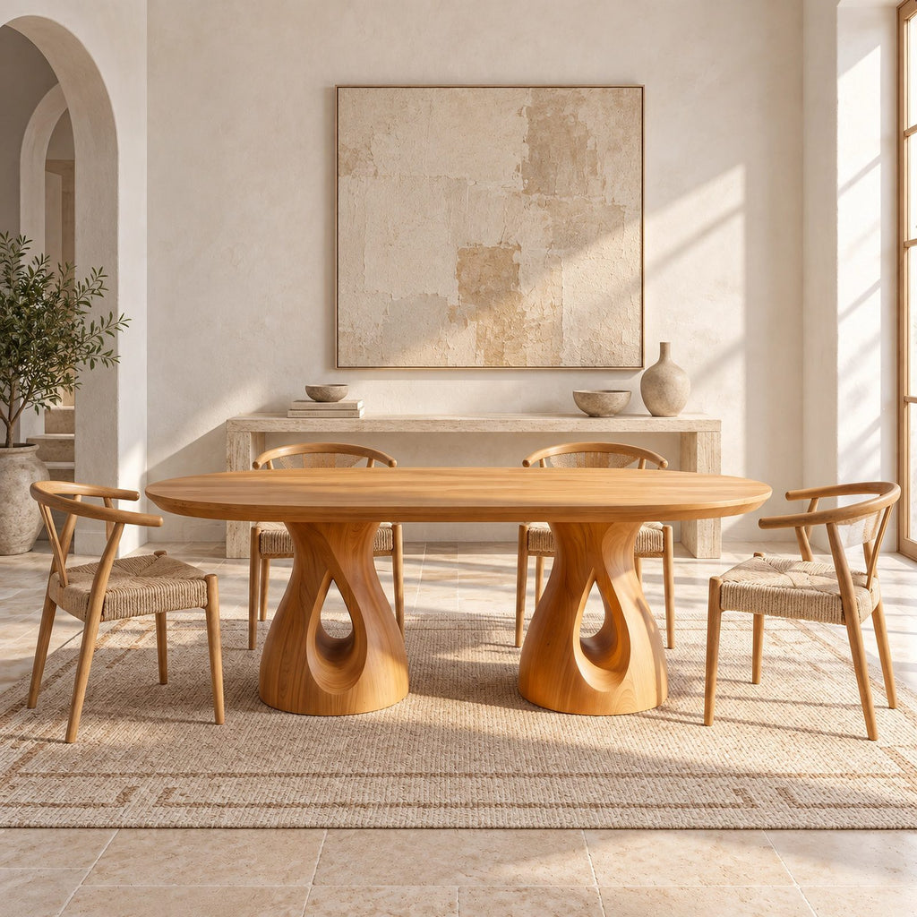Modern Oval Dining Table With Twin Cylinder Pedestals For Dining Room