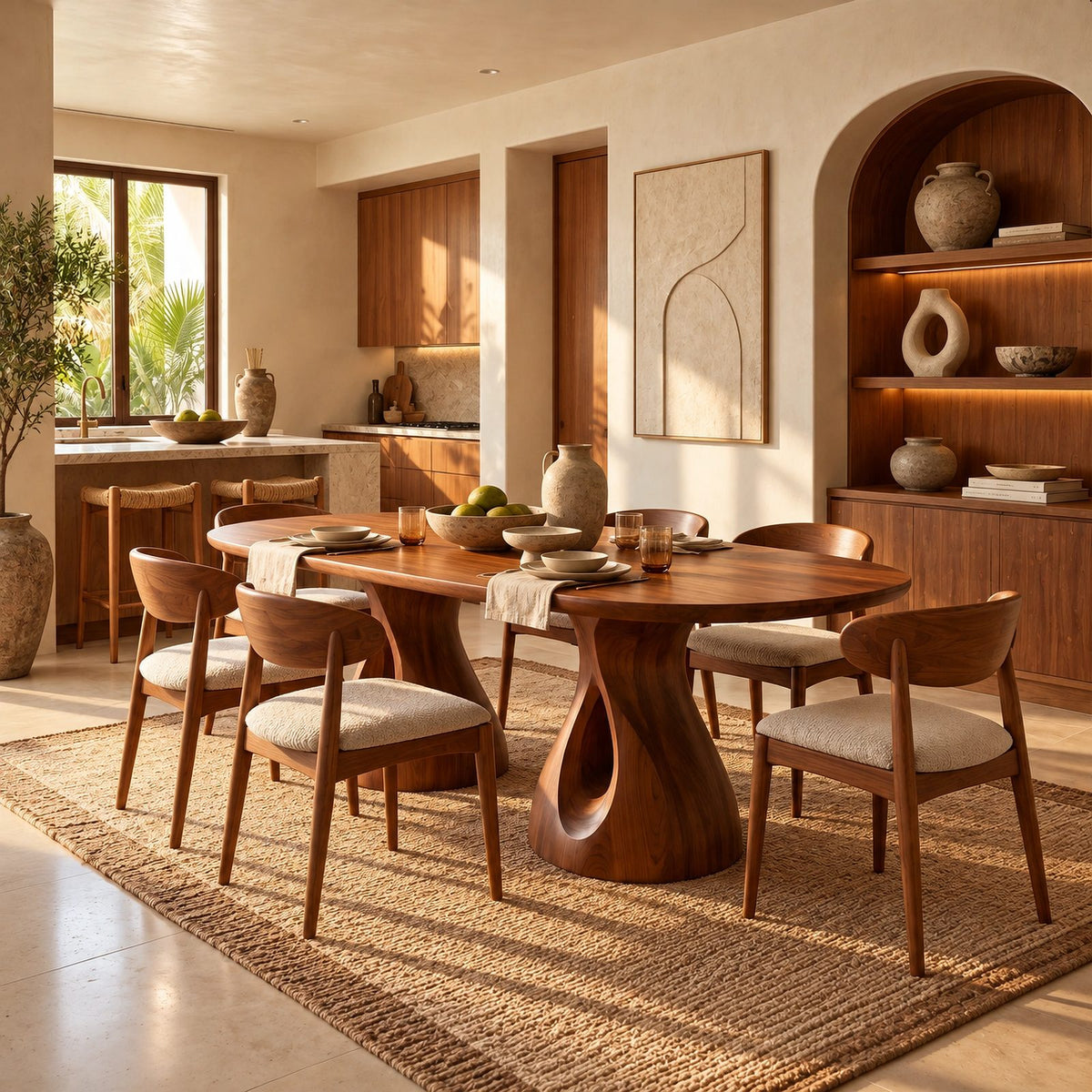 Modern Oval Dining Table With Twin Cylinder Pedestals For Dining Room
