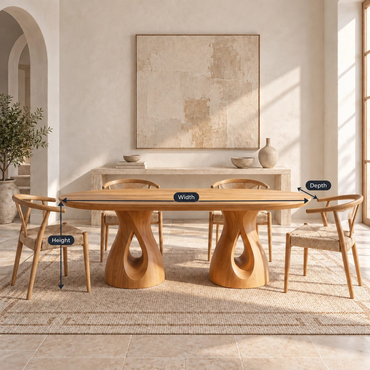 Modern Oval Dining Table With Twin Cylinder Pedestals For Dining Room