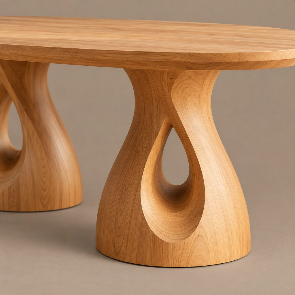 Modern Oval Dining Table With Twin Cylinder Pedestals For Dining Room