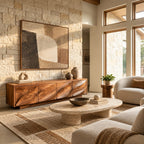 Contemporary Wood TV Cabinet With Floating Live Edge Top For Living Room