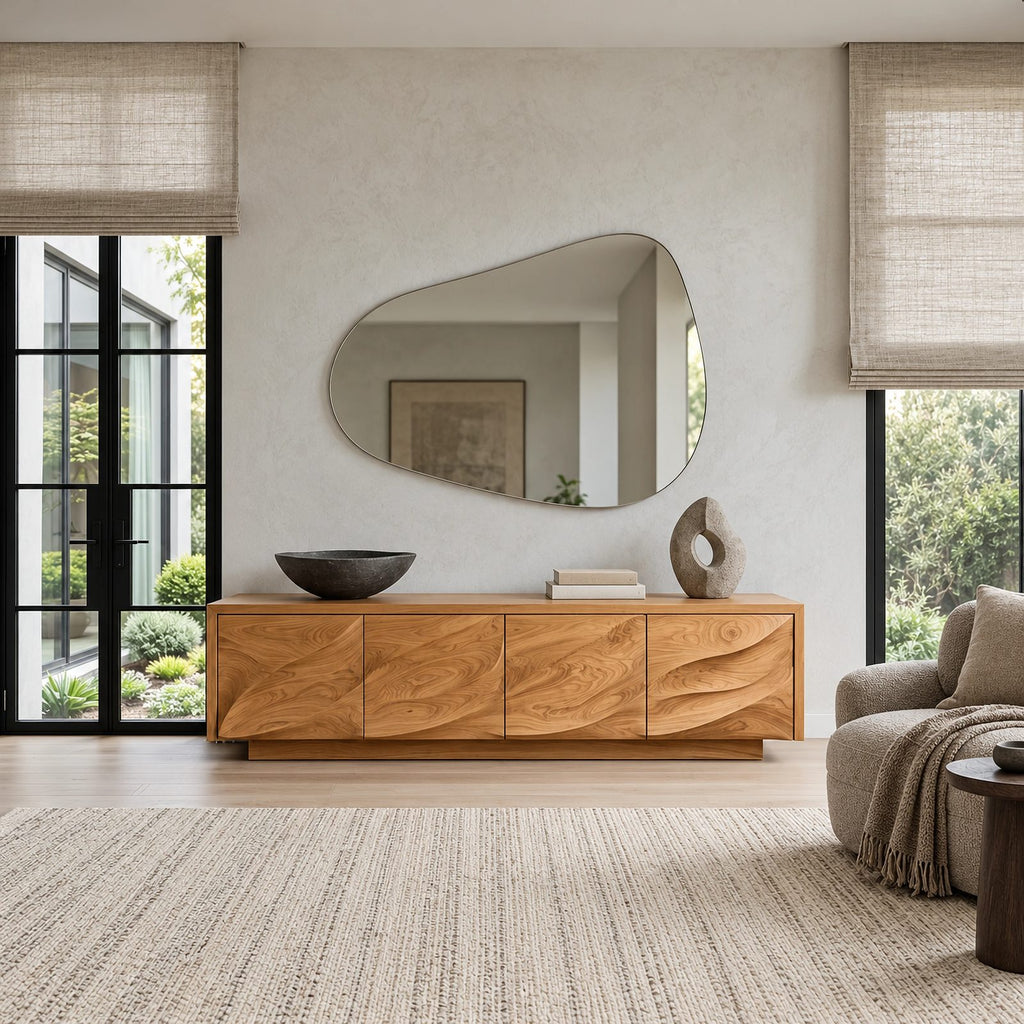 Contemporary Wood TV Cabinet With Floating Live Edge Top For Living Room