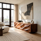 Contemporary Wood TV Cabinet With Floating Live Edge Top For Living Room