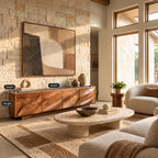 Contemporary Wood TV Cabinet With Floating Live Edge Top For Living Room