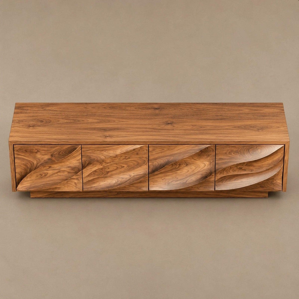Contemporary Wood TV Cabinet With Floating Live Edge Top For Living Room