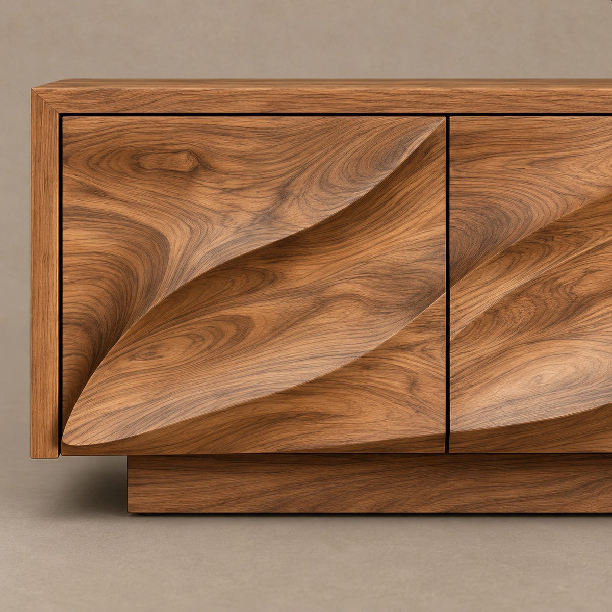 Contemporary Wood TV Cabinet With Floating Live Edge Top For Living Room