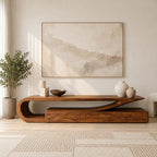 Minimalist Wood TV Console With Flowing Cantilever Base For Living Room
