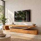 Minimalist Wood TV Console With Flowing Cantilever Base For Living Room