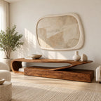 Minimalist Wood TV Console With Flowing Cantilever Base For Living Room