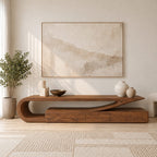 Minimalist Wood TV Console With Flowing Cantilever Base For Living Room