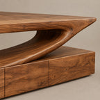 Minimalist Wood TV Console With Flowing Cantilever Base For Living Room
