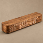 Contemporary Sculpted Wood TV Stand With Wave Carved Front For Living Room
