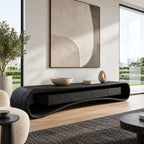 Modern Curved Wood Media Console With Open Shelf For Living Room