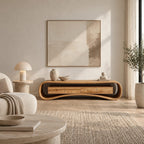Modern Curved Wood Media Console With Open Shelf For Living Room