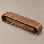Modern Curved Wood Media Console With Open Shelf For Living Room