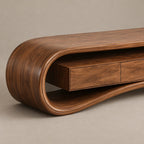 Modern Curved Wood Media Console With Open Shelf For Living Room