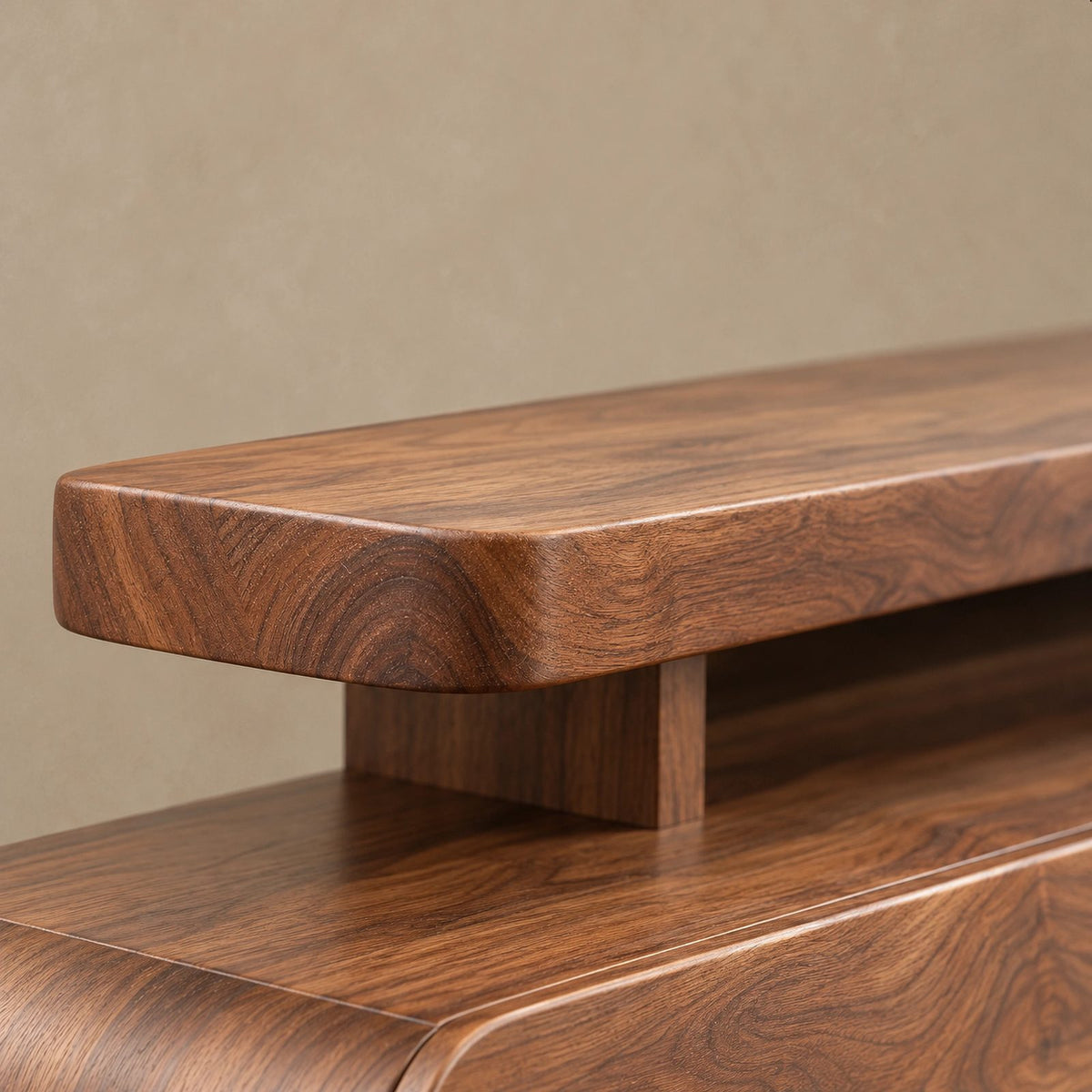 Organic Wood TV Stand With Rounded Open Shelf For Living Room