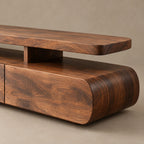 Organic Wood TV Stand With Rounded Open Shelf For Living Room