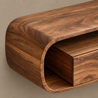 Floating Wood Media Console With Rounded Edges For Living Room