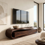 Sculptural Wood TV Stand With Curved Waterfall Base For Living Room
