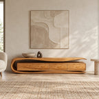 Sculptural Wood TV Stand With Curved Waterfall Base For Living Room