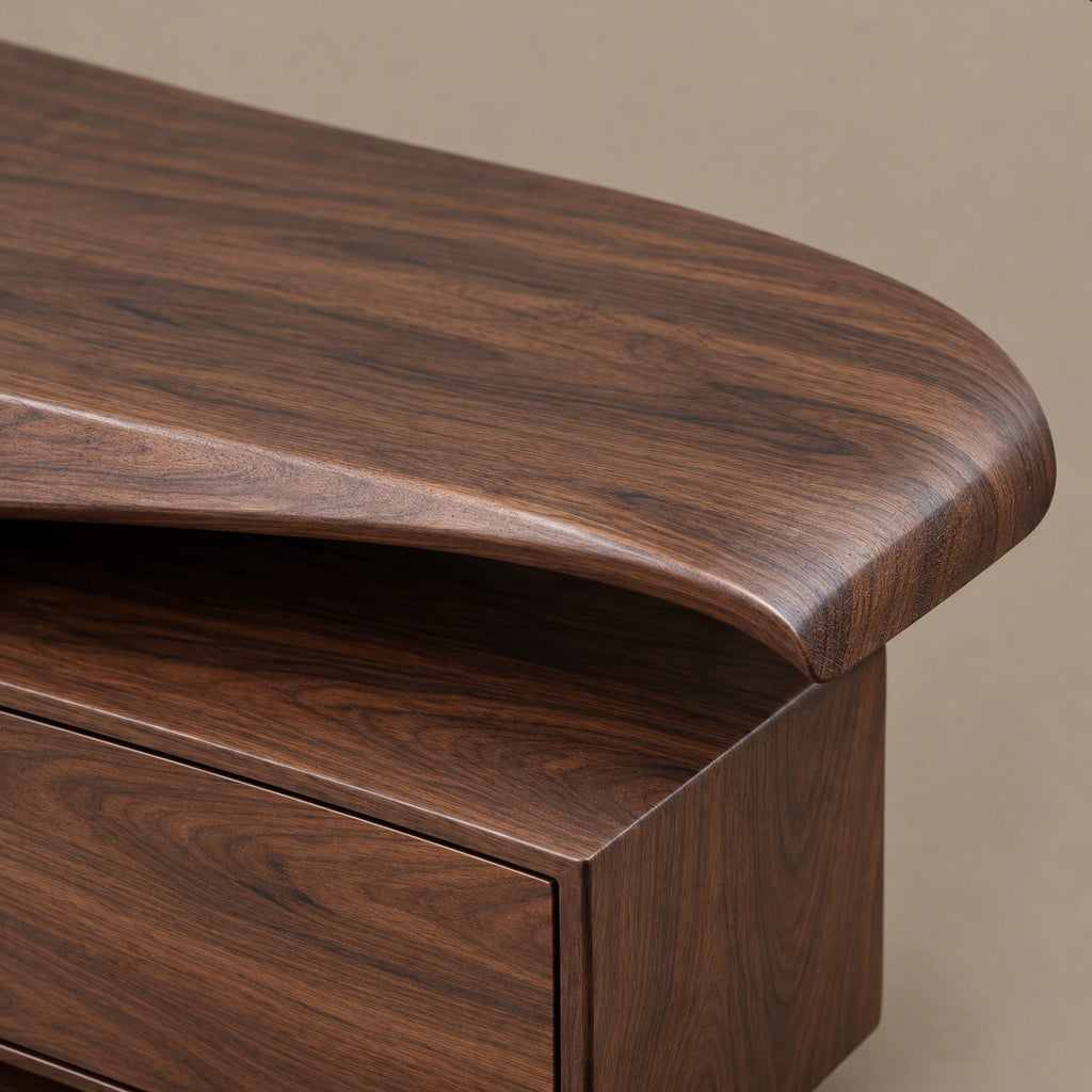 Sculptural Wood TV Stand With Curved Waterfall Base For Living Room