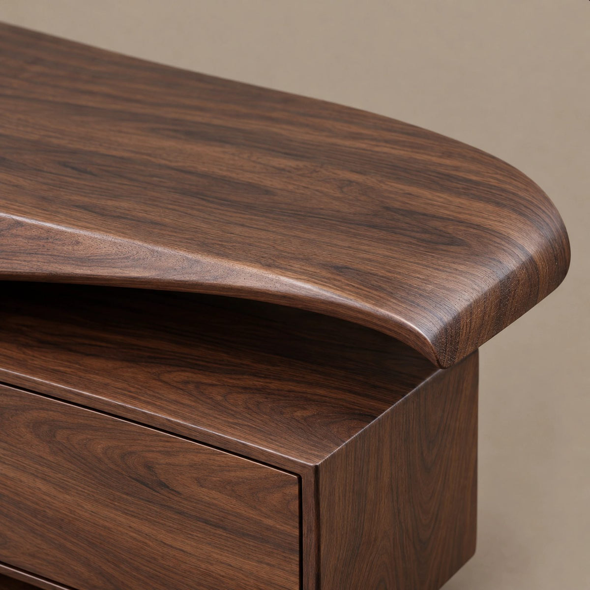 Sculptural Wood TV Stand With Curved Waterfall Base For Living Room