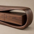 Sculptural Wood TV Stand With Curved Waterfall Base For Living Room