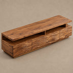Contemporary Fluted Wood TV Stand With Wave Carved Front For Living Room