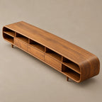 Mid Century Wood Media Console With Open Compartments For Living Room