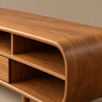 Mid Century Wood Media Console With Open Compartments For Living Room
