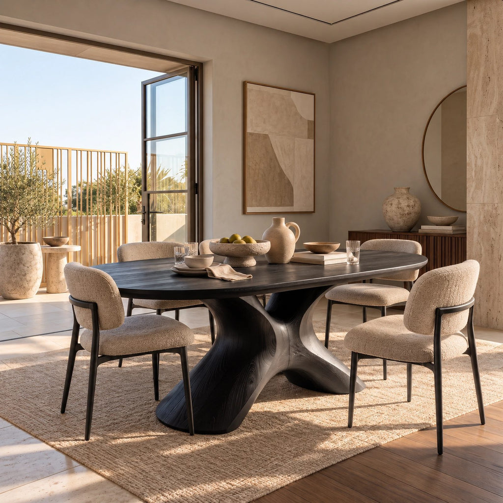Farmhouse Solid Wood Oval Dining Table With Sculpted S Curve Base