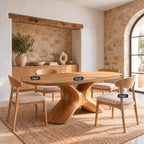 Farmhouse Solid Wood Oval Dining Table With Sculpted S Curve Base
