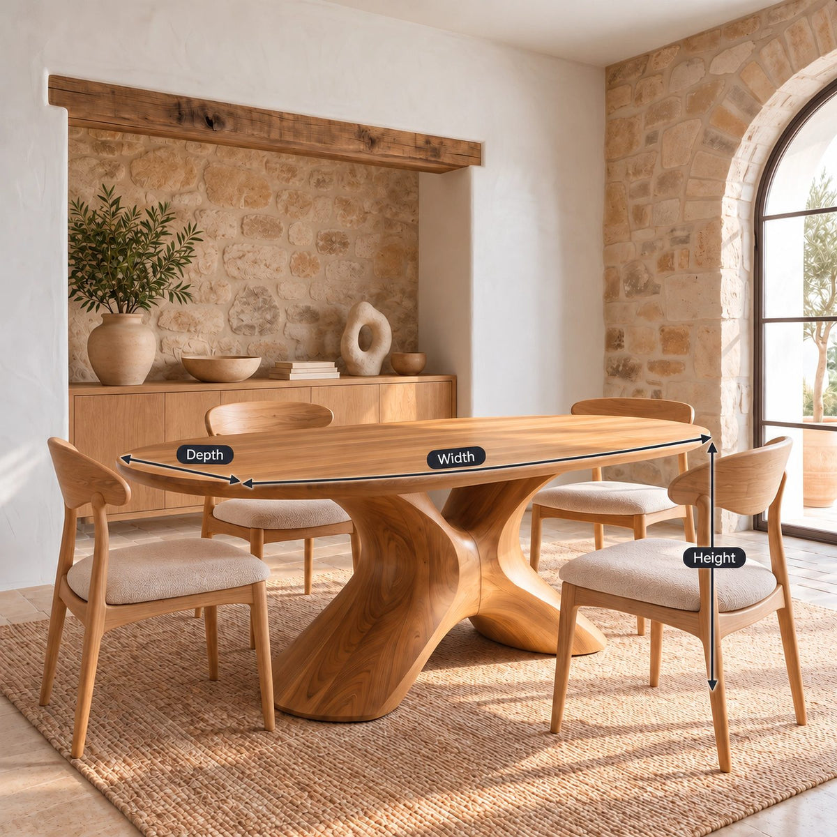 Farmhouse Solid Wood Oval Dining Table With Sculpted S Curve Base