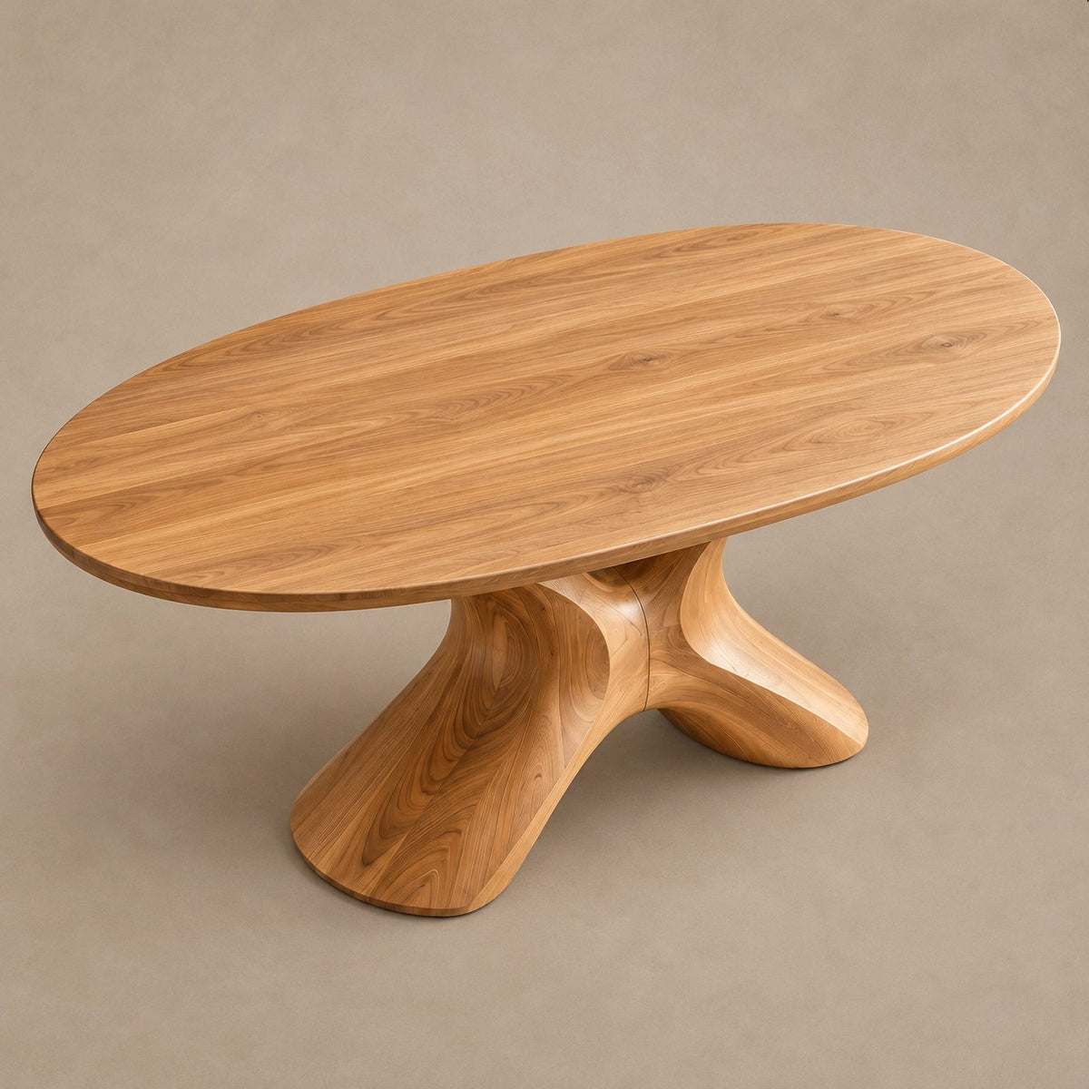 Farmhouse Solid Wood Oval Dining Table With Sculpted S Curve Base
