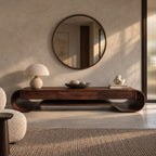 Sculptural Curved Wood Media Console With Storage For Living Room