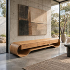 Sculptural Curved Wood Media Console With Storage For Living Room