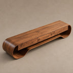 Sculptural Curved Wood Media Console With Storage For Living Room