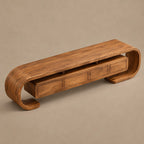 Modern Curved Wood TV Console With Open Base For Living Room