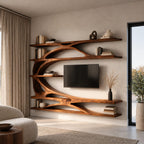 Sculptural Tree Branch Wood TV Stand With Shelving For Living Room